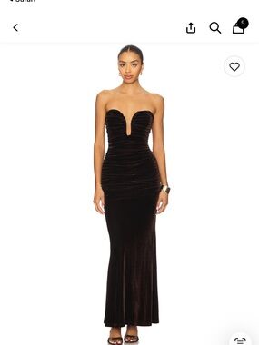 Bardot Strapless Black Velvet Plunge Mermaid Gown